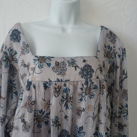 Ophelia Roe top gray long sleeve sheer square neck smock trave casual work sz 3X - Picture 4 of 5